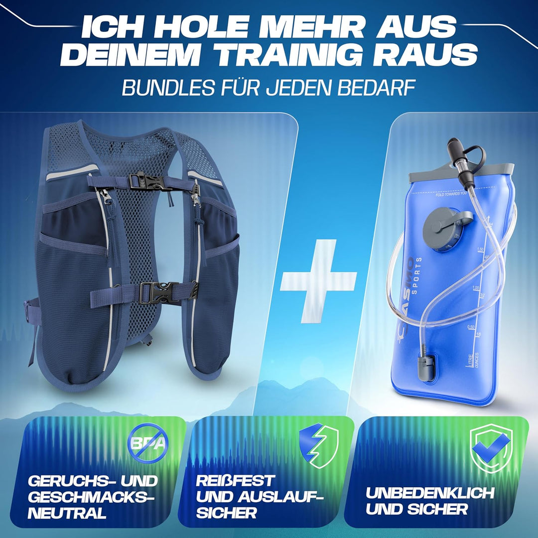 SASMO® Laufweste Damen & Herren 5L / 2L | Running Vest - Ultraleicht & atmungsaktiv| Laufrucksack Da