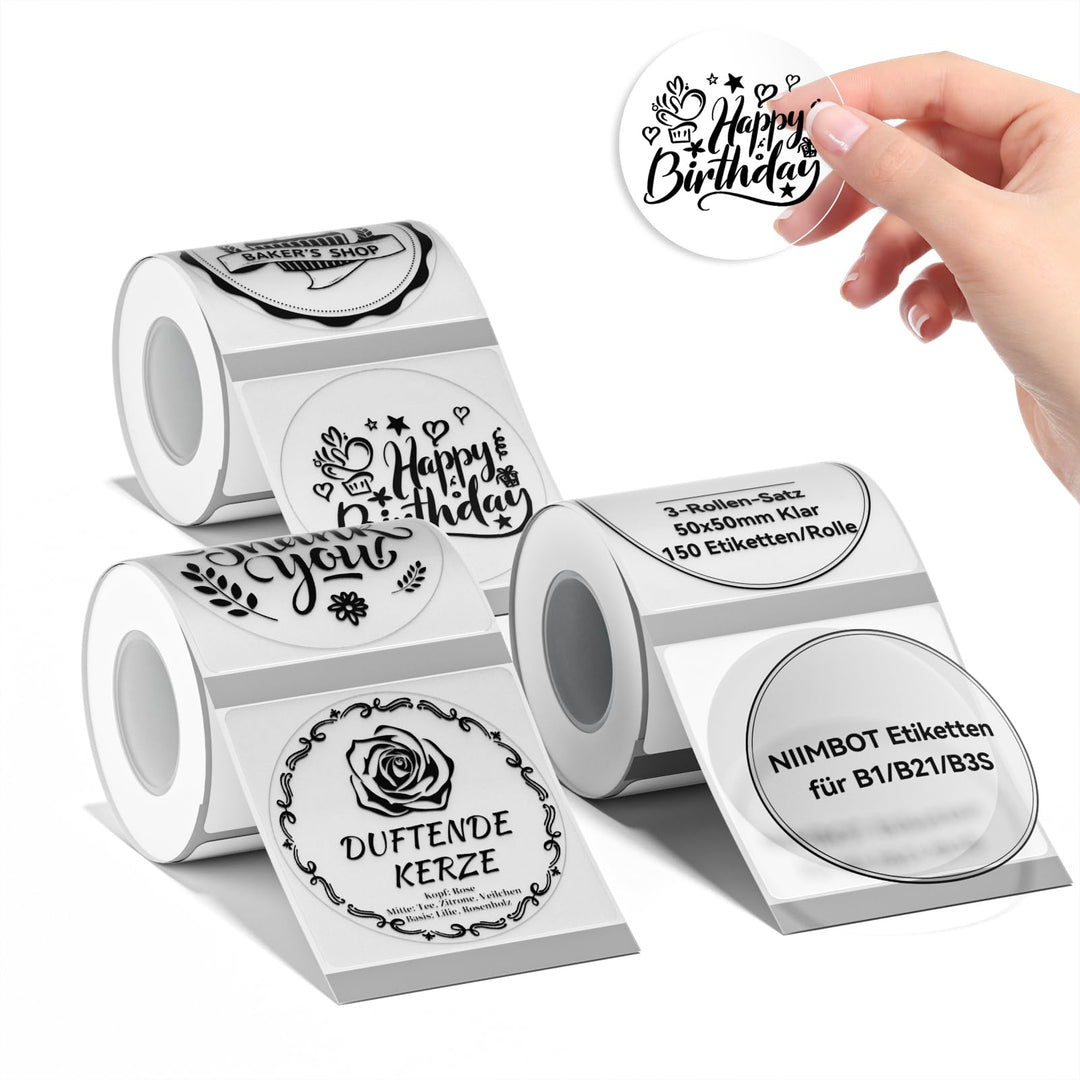 NIIMBOT Etiketten Selbstklebender Etikettenband für B1 / B21 / B3S Etikettendrucker, 50 x 50mm 150 E