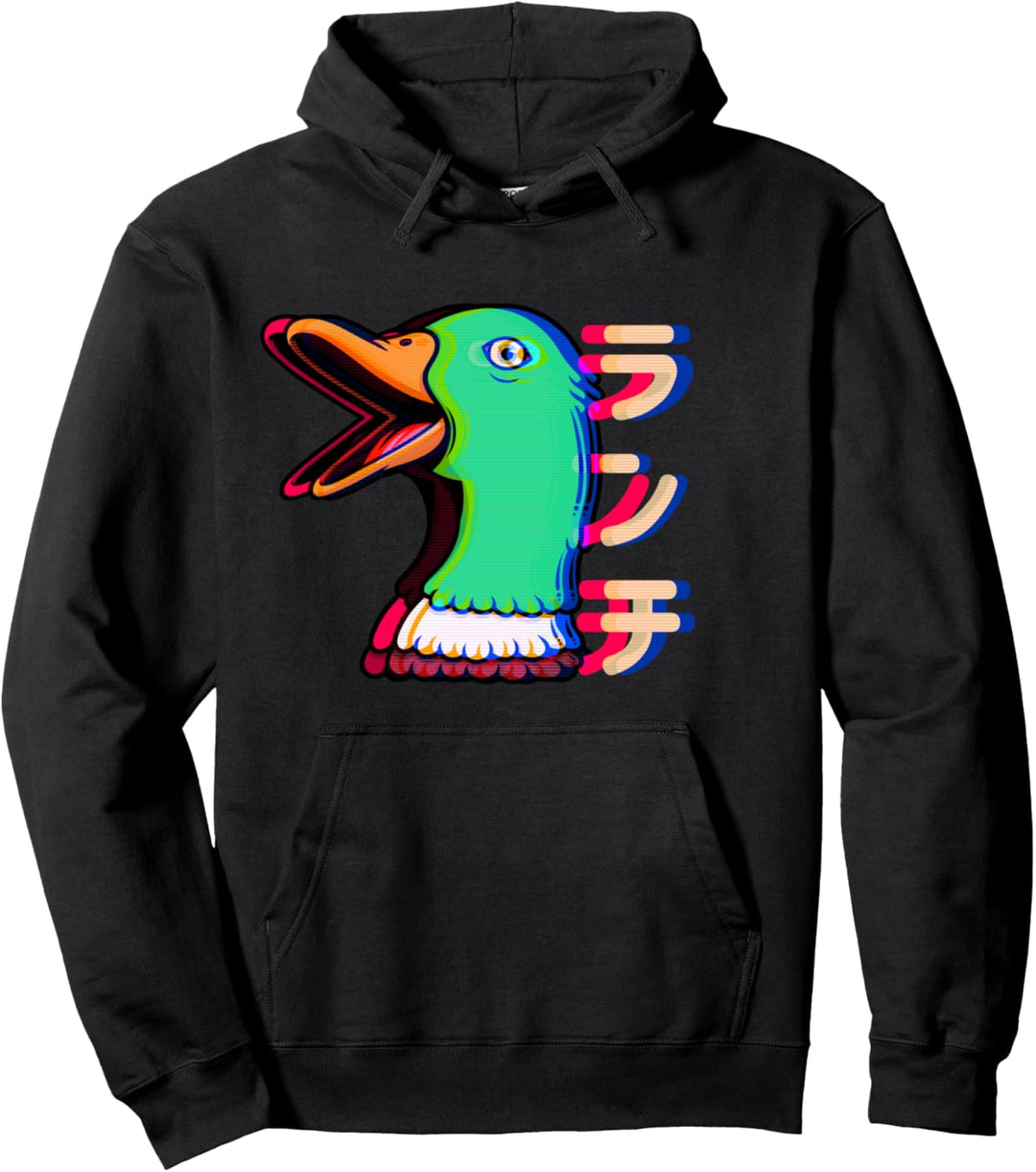 Aesthetic Vaporwave Synthwave Retrowave Otaku Crazy Duck Pullover Hoodie
