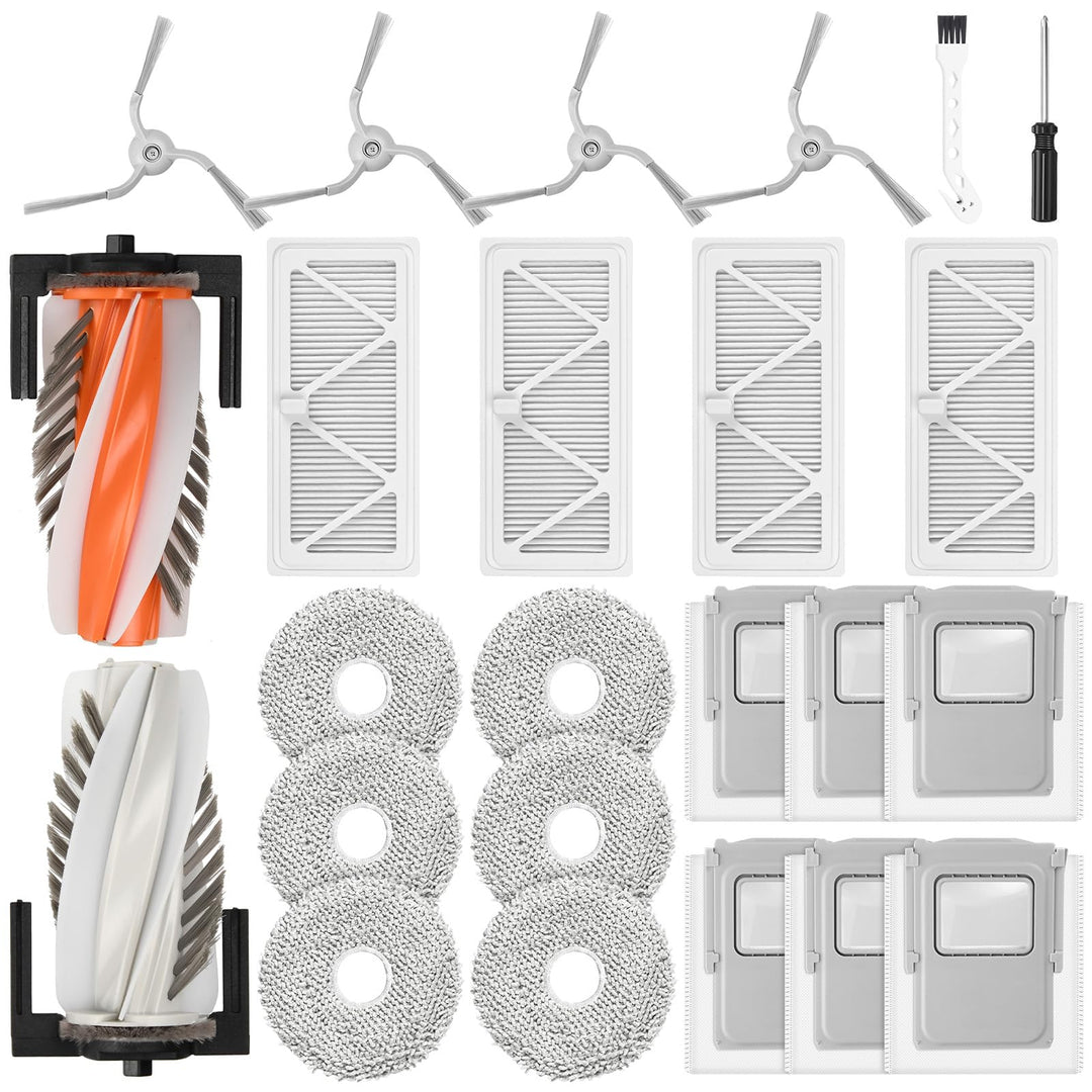 24 Stück Zubehör für DJI ROMO S/Romo P/Romo A Saugroboter, 2 Hauptbürste, 6 Staubbeutel, 6 Wischpads