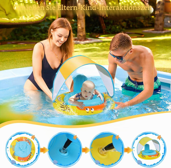 Coikes Baby Schwimmring mit Sonnenschirm, Schwimmsitz für Babys, mit Pumpe für Babys, zum Schwimmen,