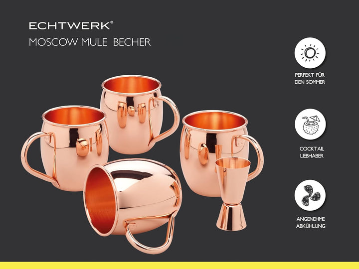 ECHTWERK Moscow Mule Kupferbecher 13er Set gefertigt aus Edelstahl bestehend aus 4x Kupferbecher 500