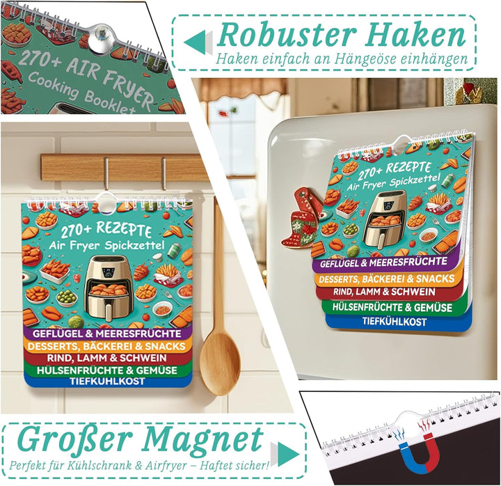 270+ Airfryer Zubehör，Airfryer Spickzettel, Magnetischer Airfryer Spickzettel mit Zeit-Temperatur-Me