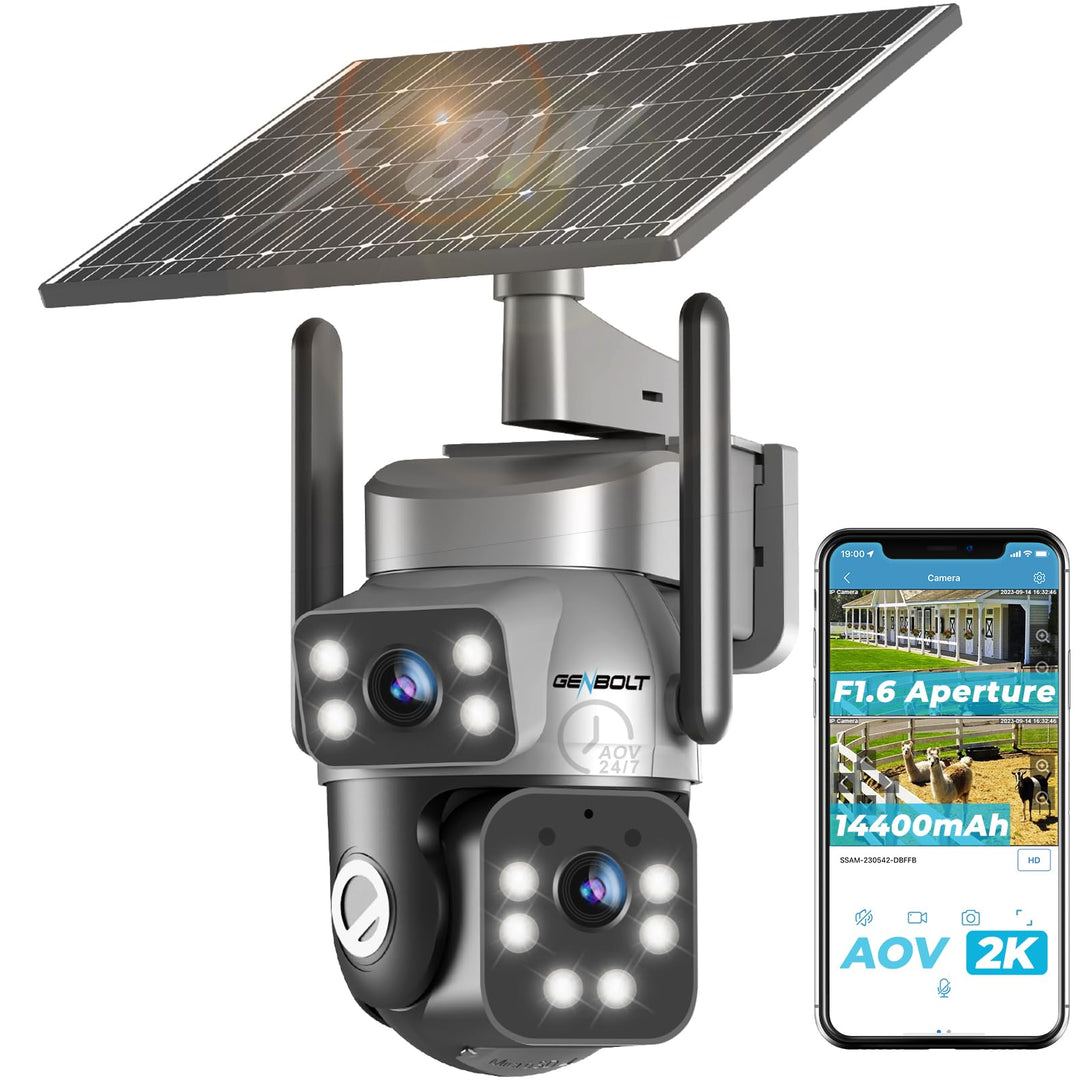GENBOLT 4G LTE Solar Überwachungskamera Aussen Kabellose, AOV 7/24-Aufzeichnung 3MP+3MP PTZ IP Kamer