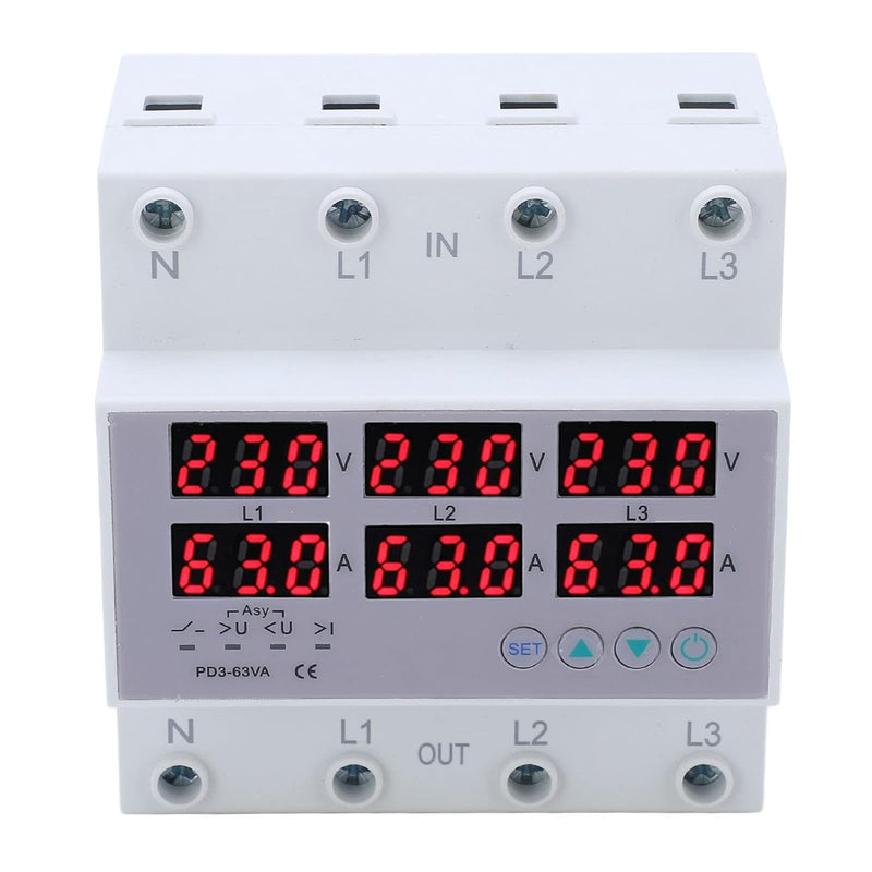 3-Phasen-DIN-Schienen-Voltmeter-Leistungsmesser, AC 390‑500 V Digital-Amperemeter Automatischer Über