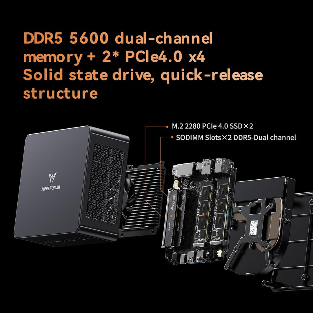 MINIS FORUM UM890 Pro Mini PC - AMD AI Ryzen 9 8945HS, 8 C/16 T, Radeon 780M GPU, 32GB DDR5 RAM, 1TB