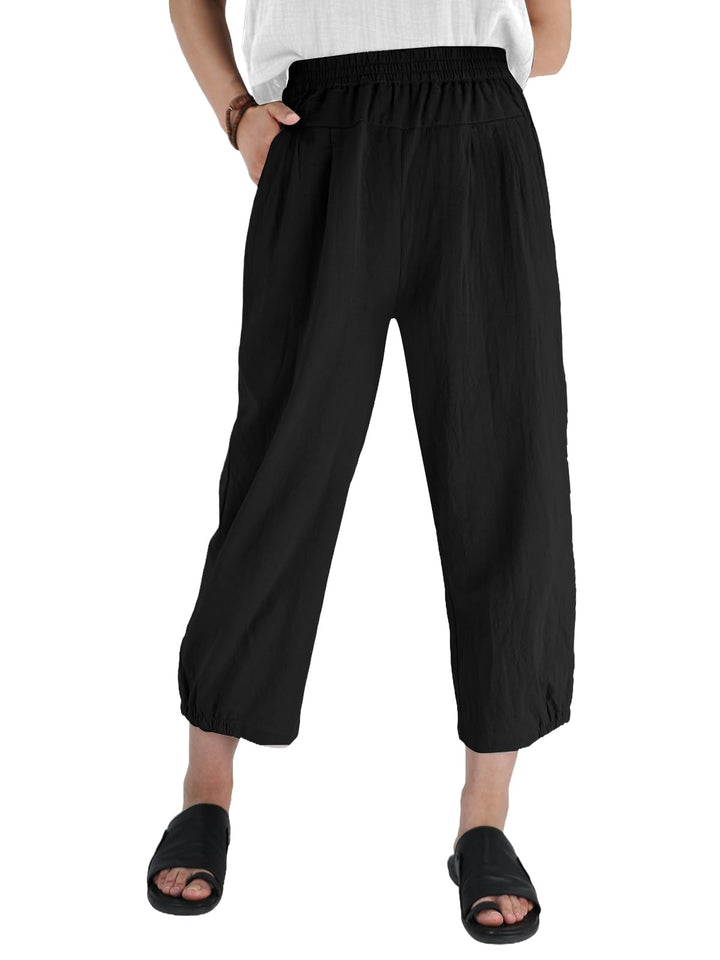 Les umes Damen Baumwolle Casual Capri Hose Elastische Taille Sommer Hose Haremhose mit Taschen L Sch