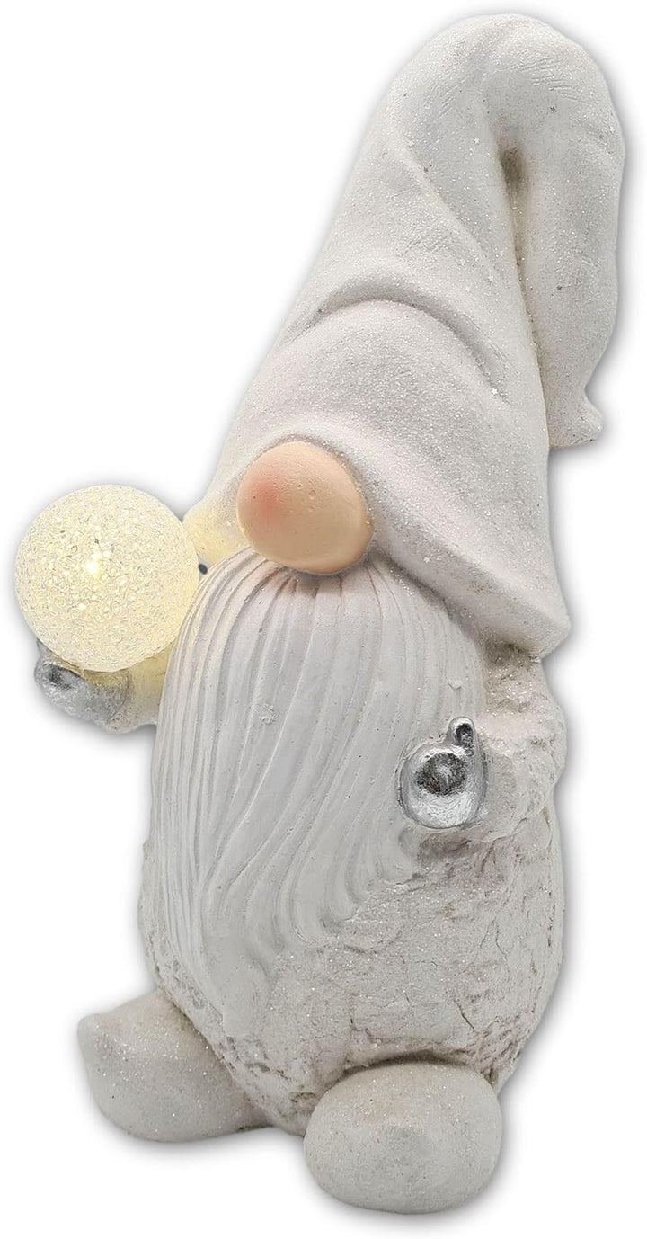 Wichtelstube-Kollektion XL Wichtel Figuren weiss Weihnachten 42cm mit LED Kugel Weihnachtsdeko ausse