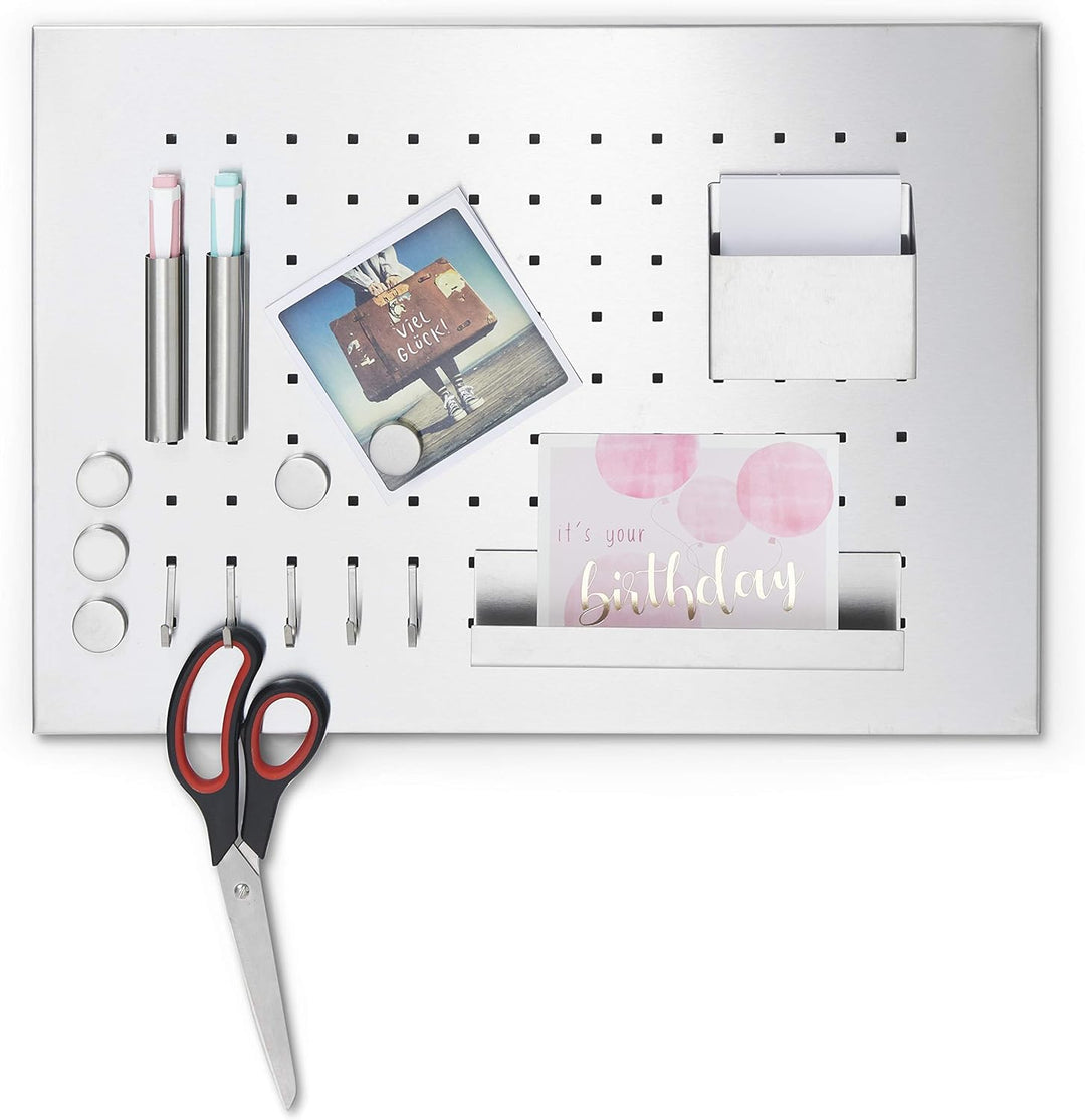 Zeller Memoboard, Edelstahl, Silber, 50 x 35 x 1.5 cm & 11203 Magnet-Set 6-teilig, Ø 2.7 cm, Edelsta