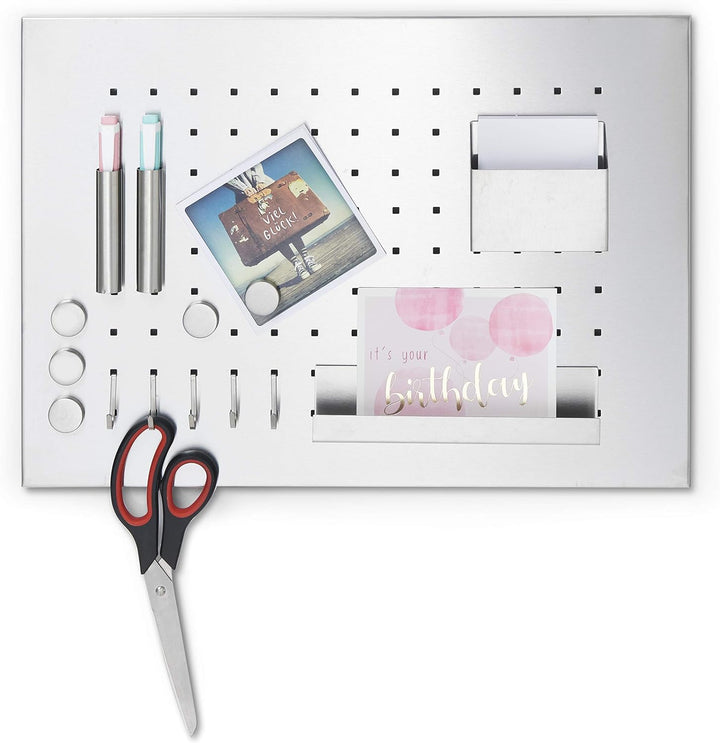 Zeller Memoboard, Edelstahl, Silber, 50 x 35 x 1.5 cm & 11203 Magnet-Set 6-teilig, Ø 2.7 cm, Edelsta