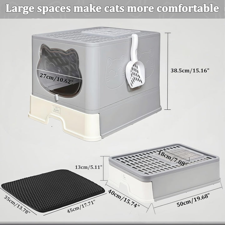 Geschlossenes Katzenklo mit Dach/Deckel & rostfreier Edelstahl-Schublade - Katzentoilette mit Aktivk