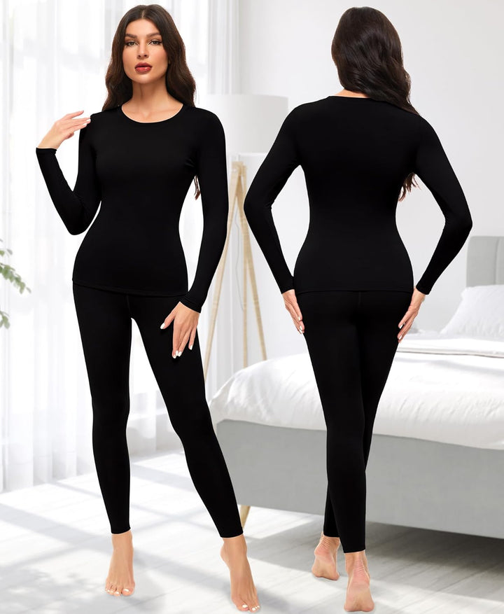 Ganado Thermounterwäsche Set Damen Innenfleece Thermowäsche Thermo Oberteil und Thermohose Leggings