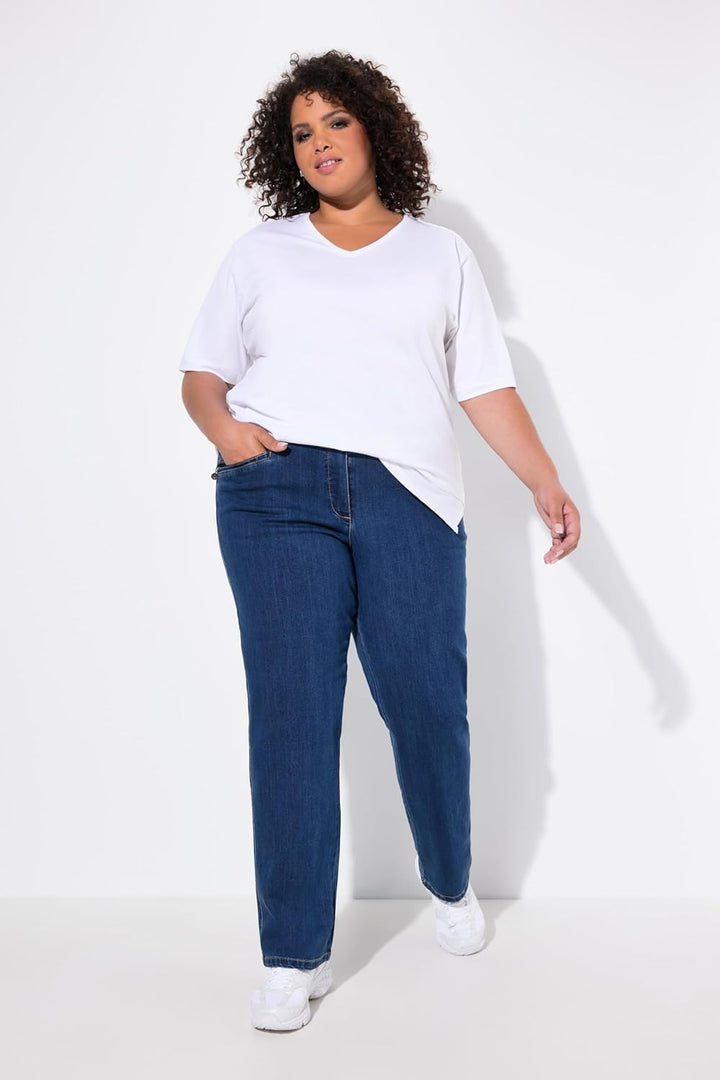 Ulla Popken Damen Mony Jeans 53W / 32L Blue Denim, 53W / 32L Blue Denim