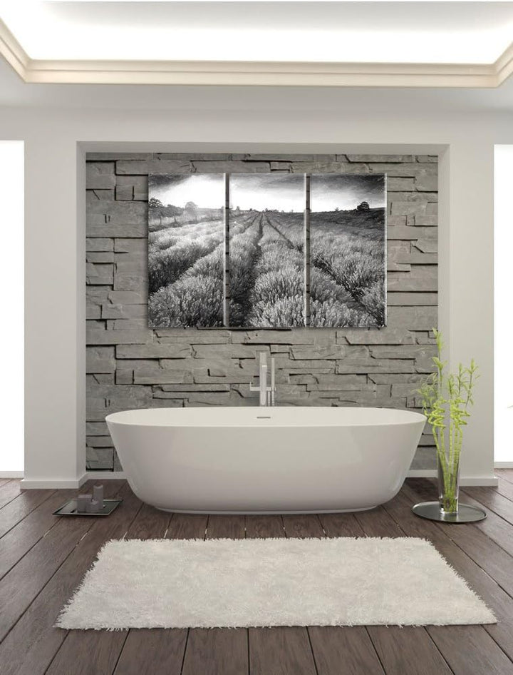 Pixxprint Lavendelfeld in Frankreich / 3-Teilig/Gesamtmass 120cm Leinwandbild bespannt auf Holzrahme