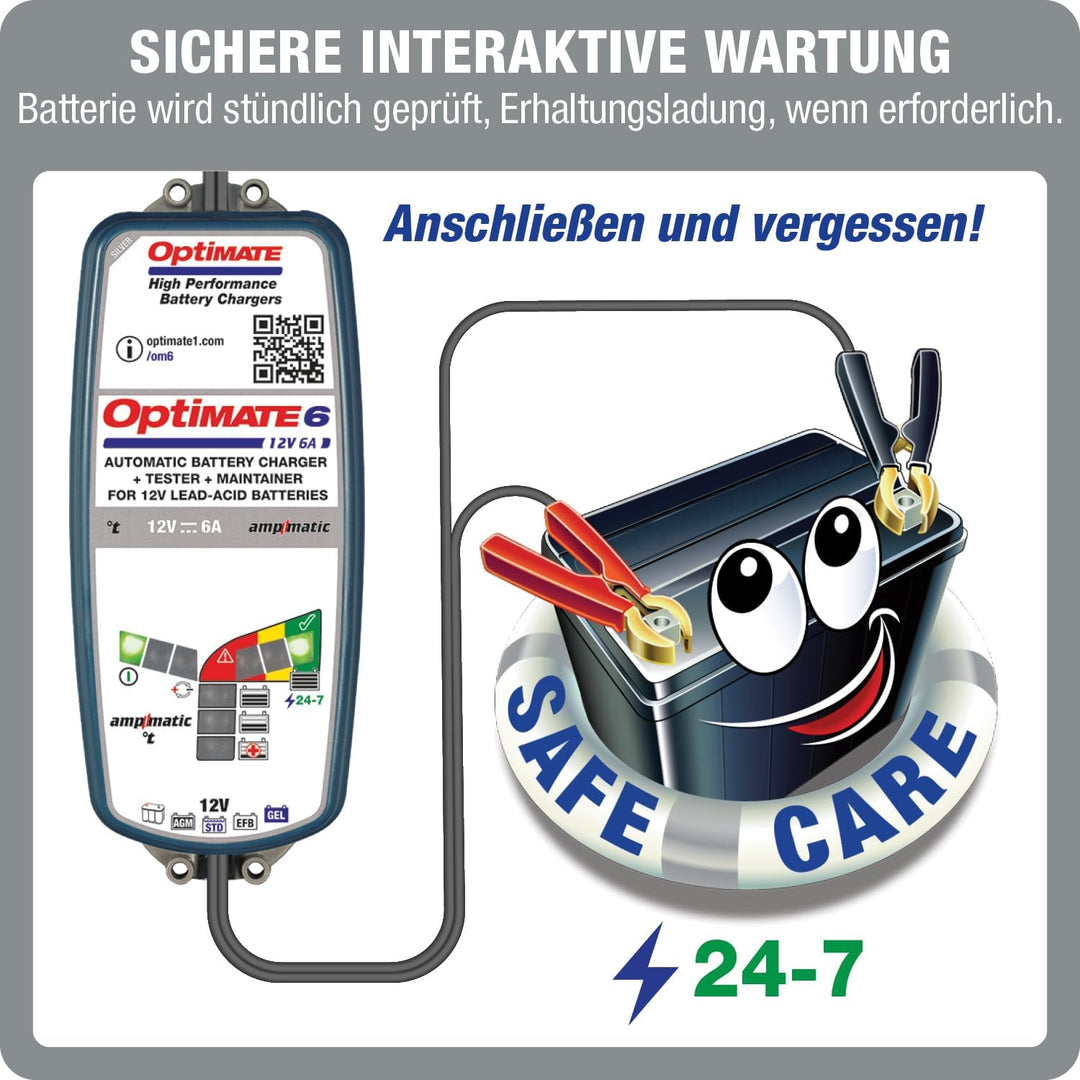 Optimate TecMate 6 Ampmatic, TM360, 9-stufiges gekapseltes batterieschonendes 12V 6A Lade- & Wartung