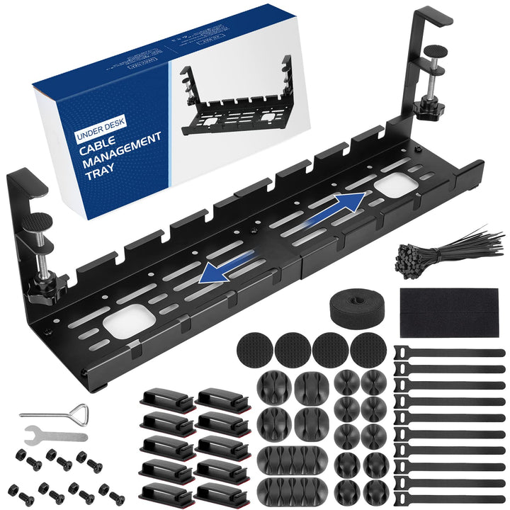 WADEO Kabelmanagement-Ablage unter dem Schreibtisch, 28–52 cm ausziehbarer und Verstellbarer Kabel-O
