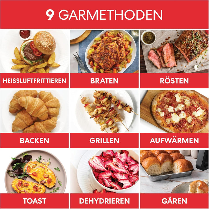 Instant Heissluftfritteuse Ofen 13L mit XXL Fassungsvermögen, 9 Programmen und Drehspiess - Frittier