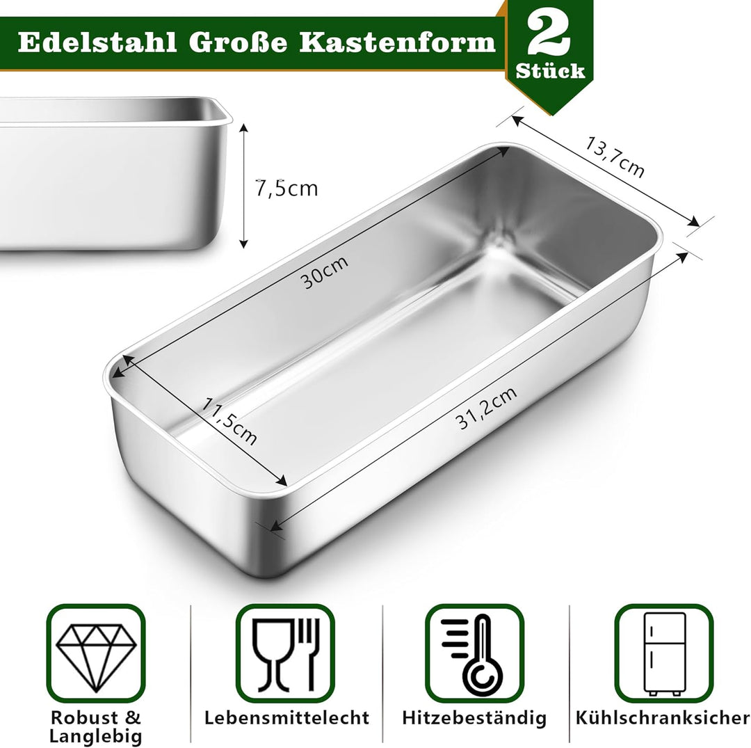Joyfair Brotbackform 2er Set, 31,2cm Edelstahl Gross Kastenform Brotform, 7,5cm Tiefe Backform Recht