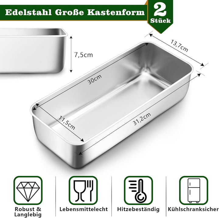 Joyfair Brotbackform 2er Set, 31,2cm Edelstahl Gross Kastenform Brotform, 7,5cm Tiefe Backform Recht
