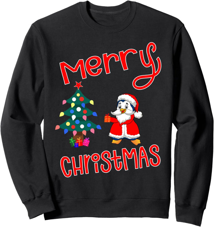 Merry Christmas, lustiger Pinguin im Weihnachtsmannkostüm Sweatshirt