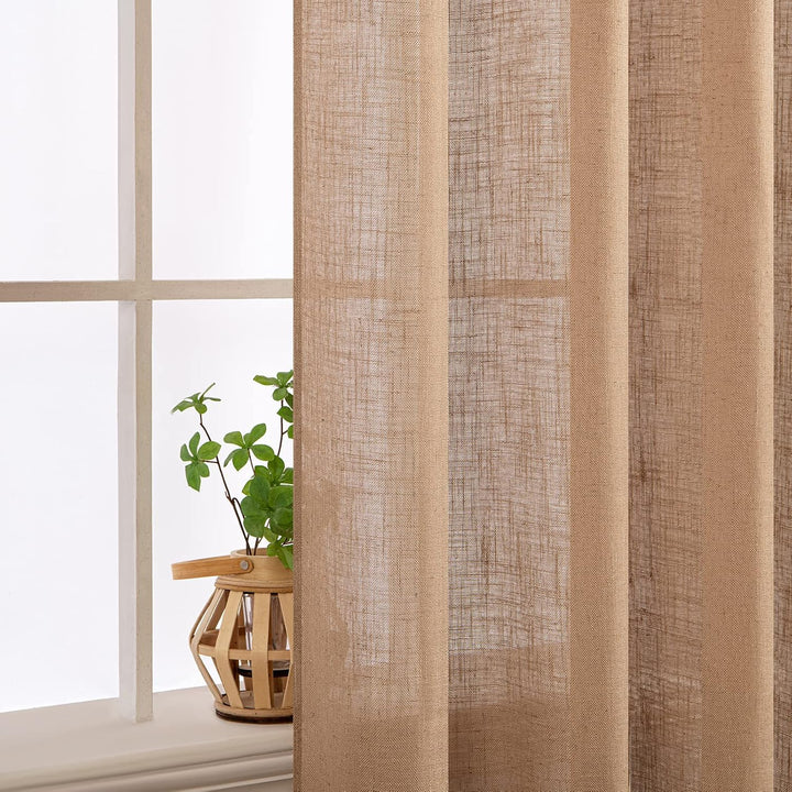 MIULEE Gardinen Vorhänge mit ösen Voile Vorhang kurz Modern Leinenoptik Halbtransparent Ösenvorhang