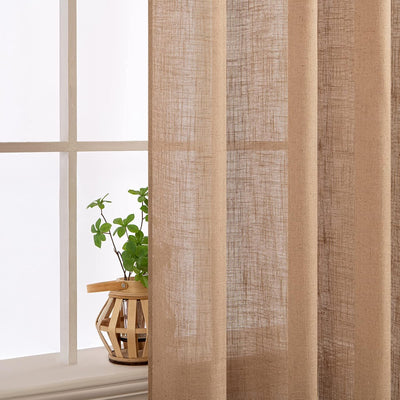 MIULEE Gardinen Vorhänge mit ösen Voile Vorhang kurz Modern Leinenoptik Halbtransparent Ösenvorhang