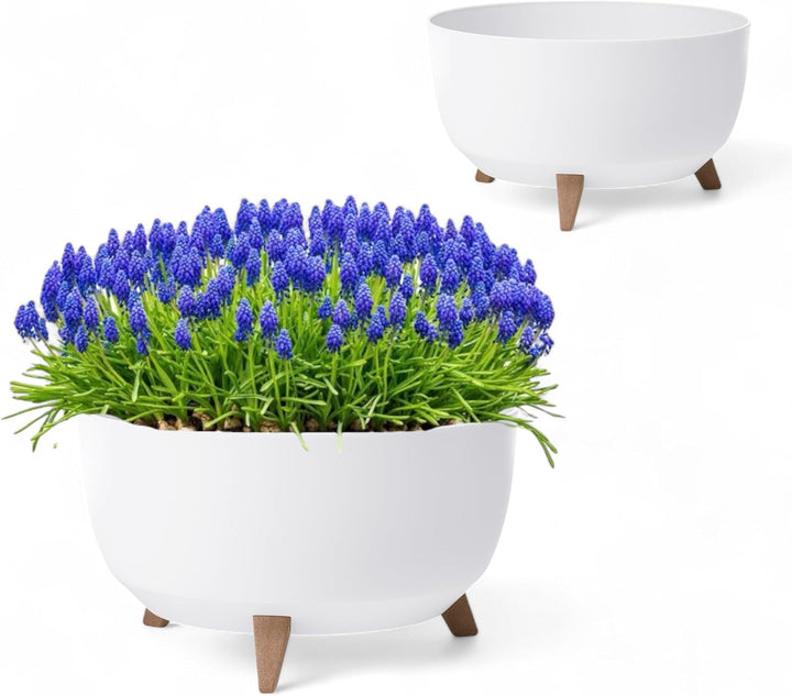 MELTOM Blumentopf mit Füssen aus Kunststoff Schale mit Einsatz, Farbe Weiss, H: 25 cm, D: 40 cm, Grö