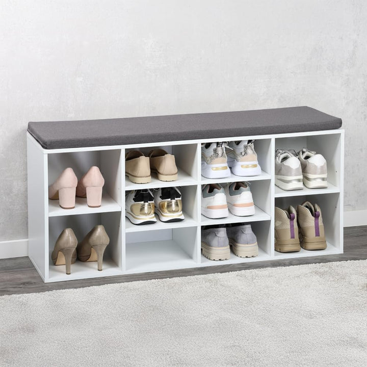 Kesper | Schuhschrank mit Sitzkissen | Weiss lackiert | variabel einteilbare Fächer | FSC®-zertifizi