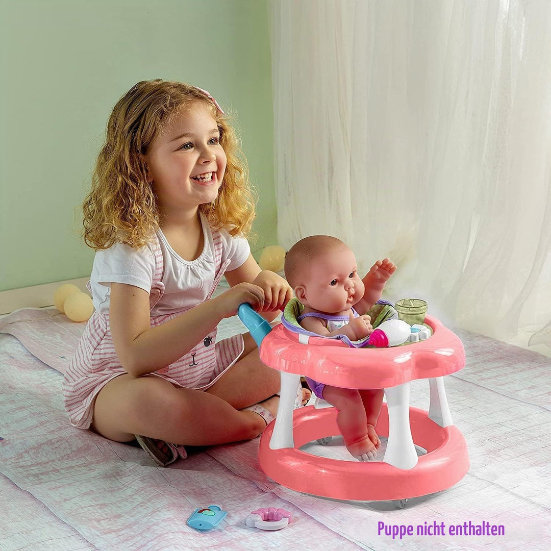 JC Toys - Rollator für Puppen bis 43 cm, mit Rädern, + 6 Zubehörteile, Rosa, ab 2 Jahren