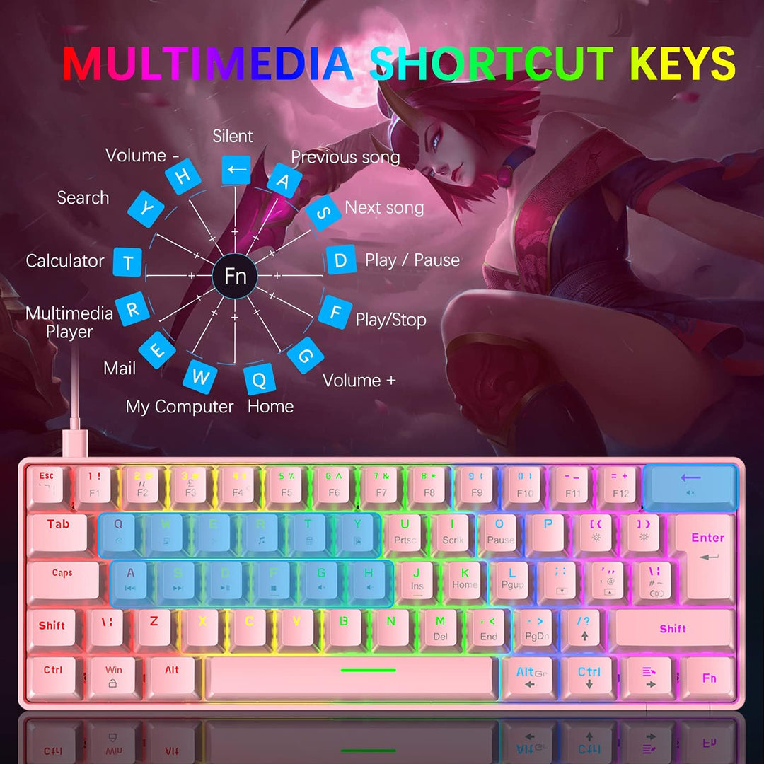 Mini 60% Gaming-Tastatur Kabelgebundene mechanische Keyboard, Kompakte Tragbare 62 Tasten, UK-Layout