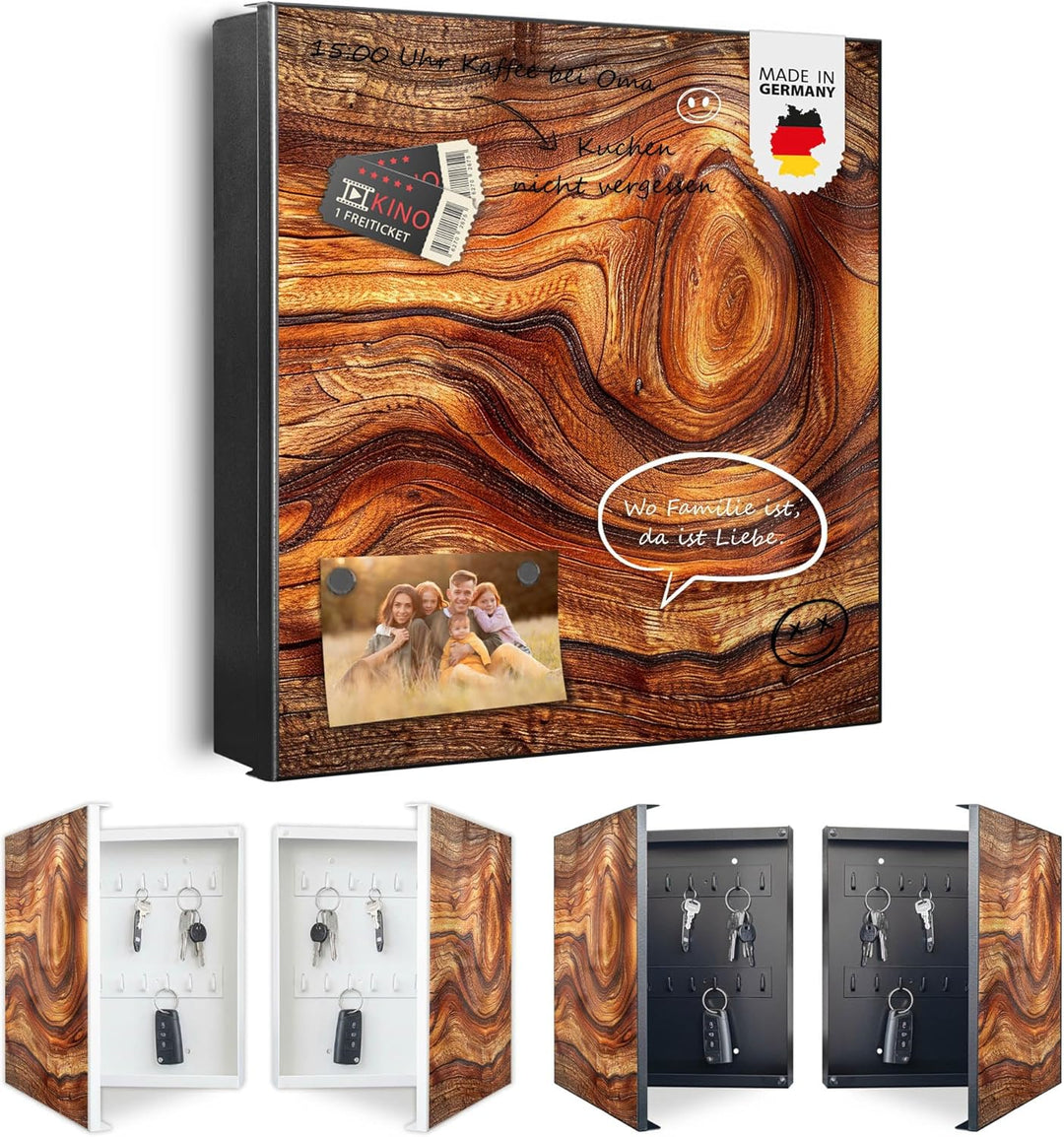 banjado Grosser Schlüsselkasten Glas - Schlüsselbox 30x30cm mit 50 Haken - Schlüsselkasten modern fü