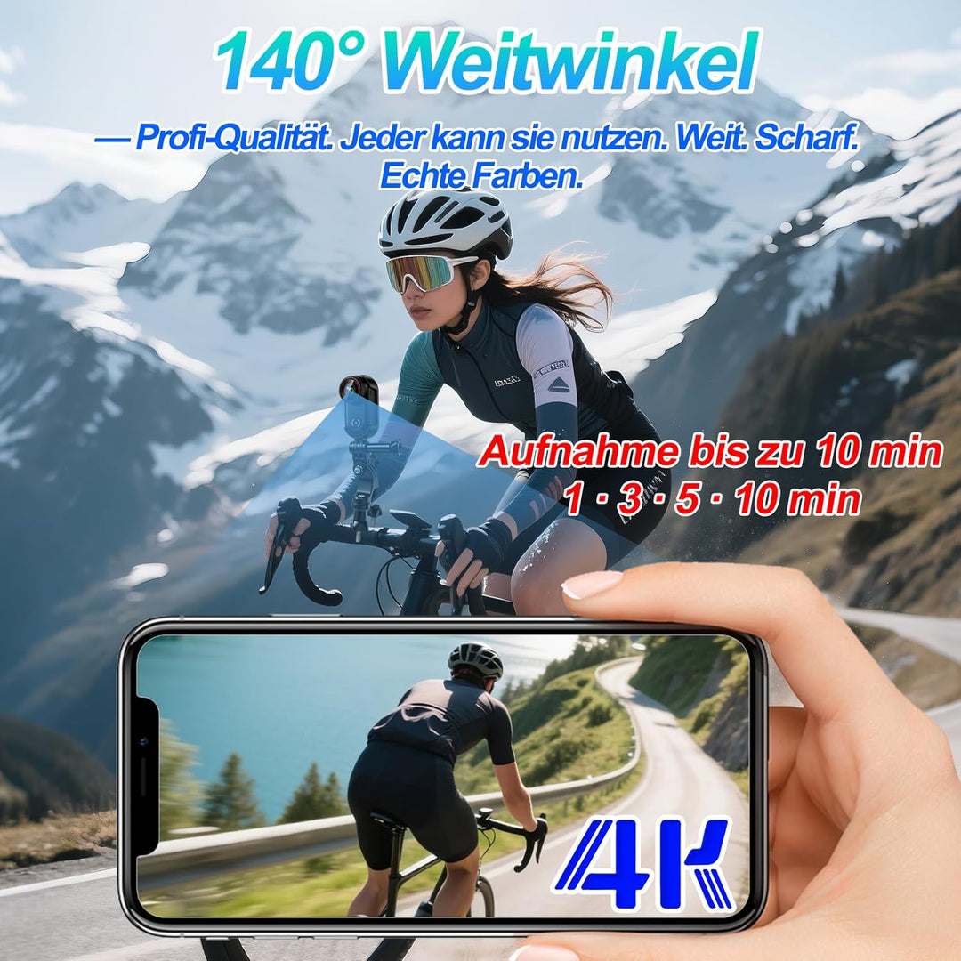 Mini Action Kamera 4K 44g Helmkamera Bodycam Motorrad Outdoor | 1,47 Zoll Display, Vertikalmodus, 14