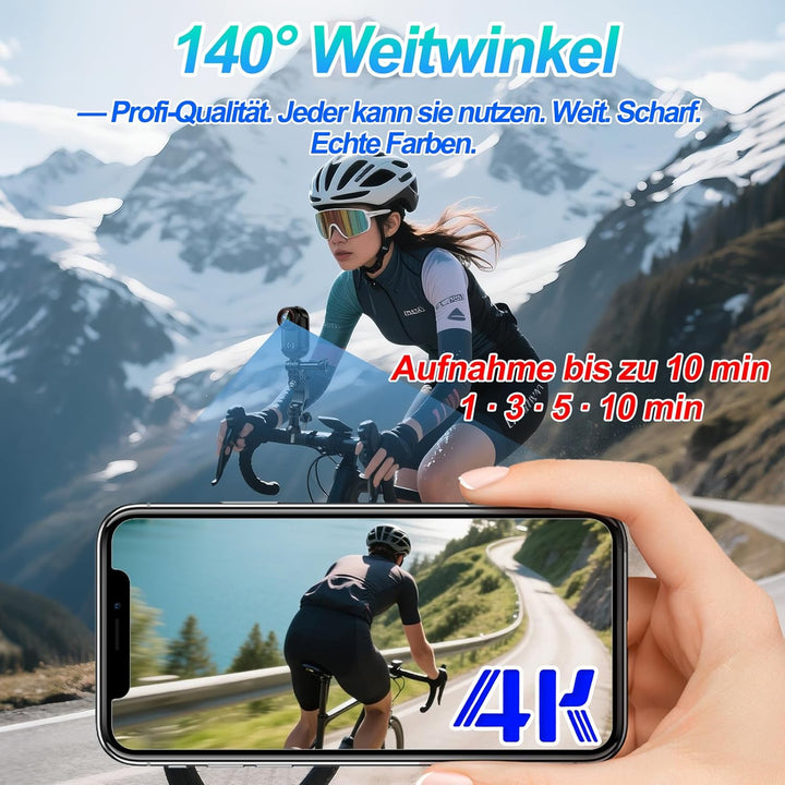 Mini Action Kamera 4K 44g Helmkamera Bodycam Motorrad Outdoor | 1,47 Zoll Display, Vertikalmodus, 14