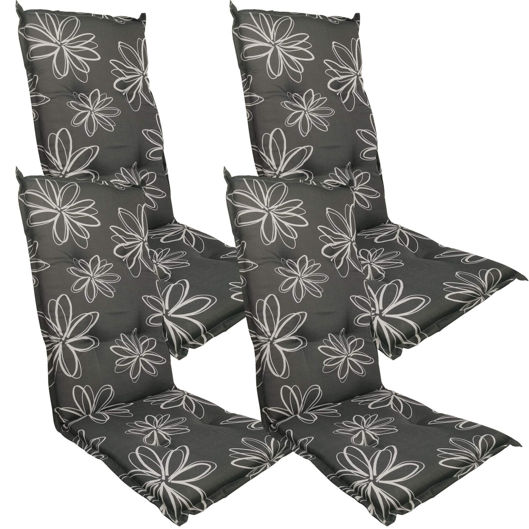 DILUMA Hochlehner Auflage Naxos für Gartenstühle 4er Set 118x49 cm Blume Schwarz - 6 cm Starke Premi