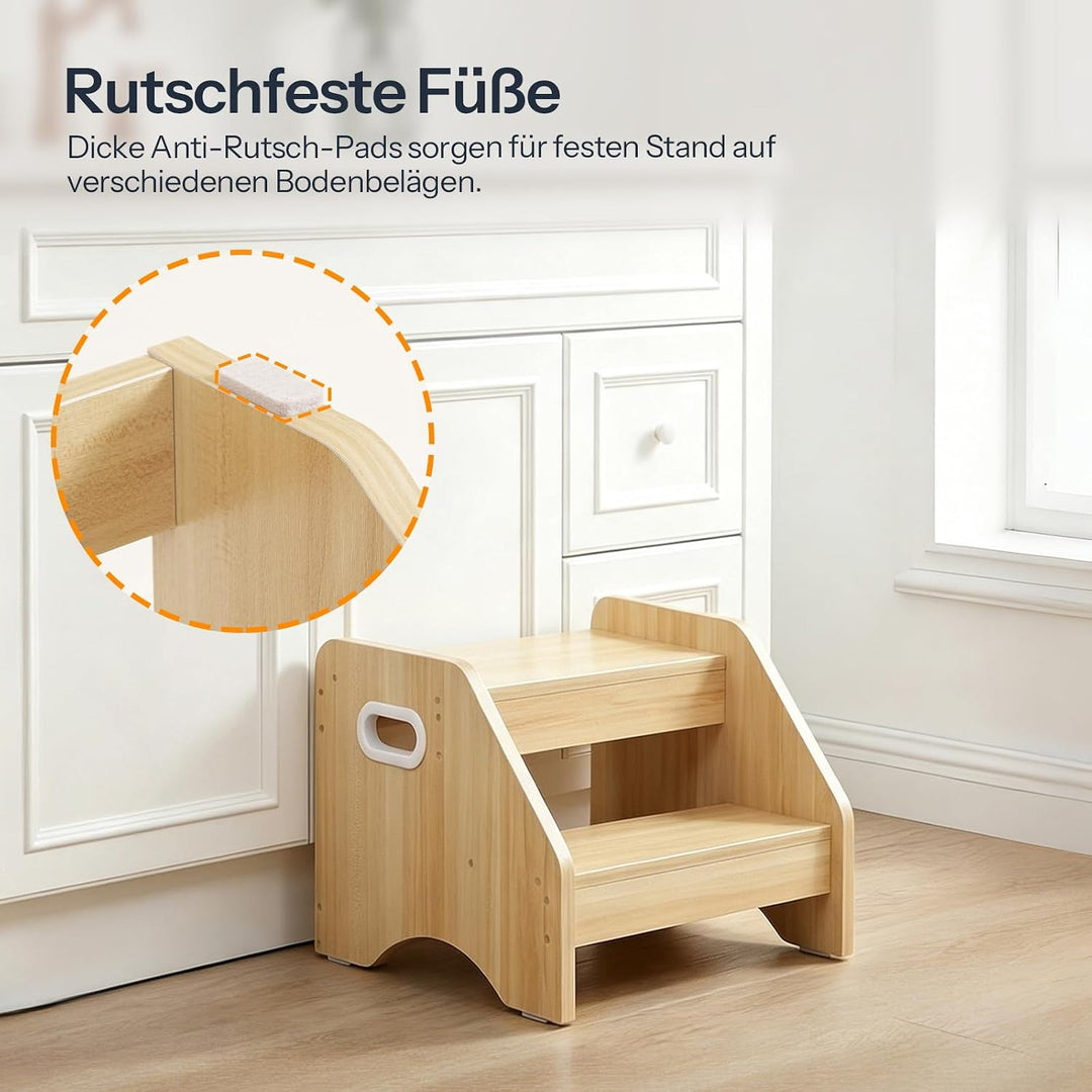 HOOBRO Tritthocker Kinder, 2-stufiger Kinderhocker mit Griffen und Anti-Rutsch-Pads, Kinderschemel f