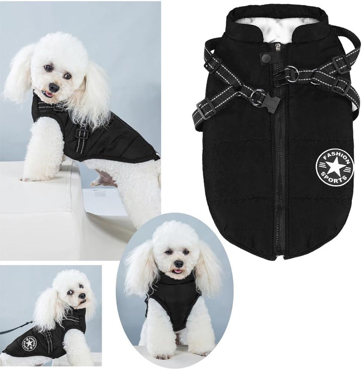 Hundejacken für den Winter Winddicht Wasserdicht 2 in 1 Fleece Wintermantel für Kleine Hundeweste Wi