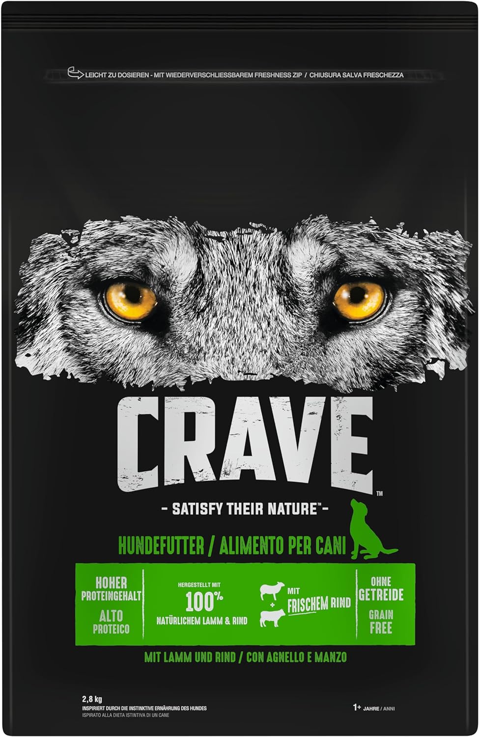 Crave Premium Trockenfutter mit Lamm & Rind für Hunde – Getreidefreies Adult Hundefutter mit hohem P