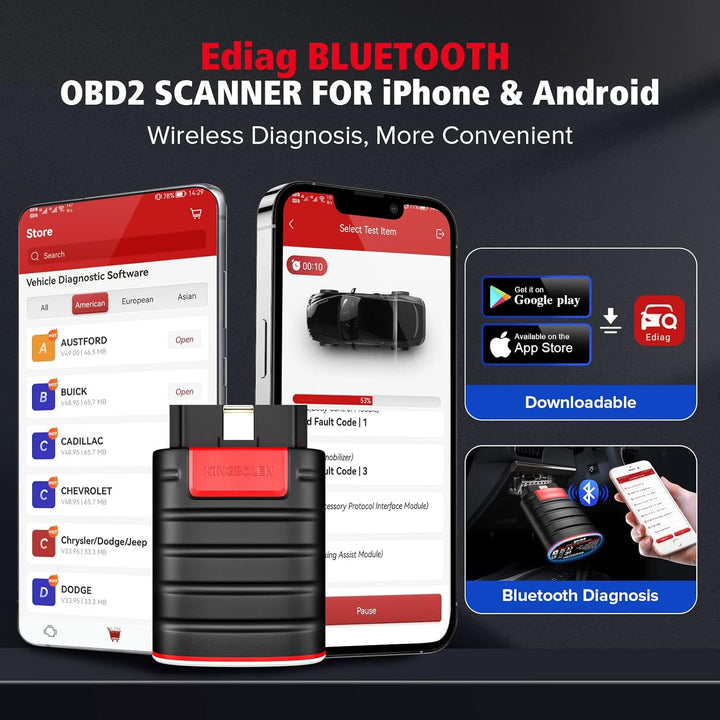 KINGBOLEN EDIAG OBD2 diagnosegerät,Vollsysteme obd2 Bluetooth Adapter für iPhone & Android, Obd2 Cod