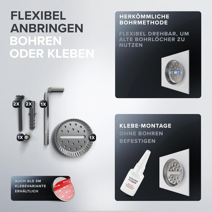 Haartrocknerhalter Mesmogtind | Edelstahl | Gunmetal | Wandmontage zum Bohren | mit Fönpolsterung |