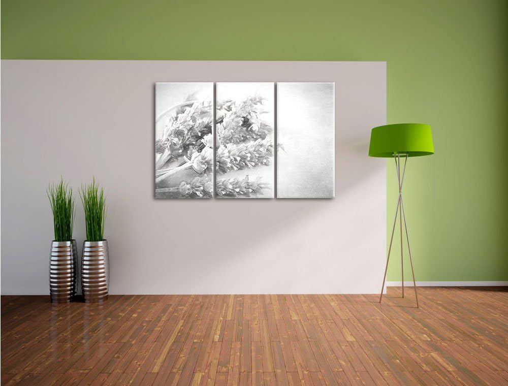Pixxprint getrockneter Lavendel Kunst / 3-Teilig/Gesamtmass 120cm Leinwandbild bespannt auf Holzrahm