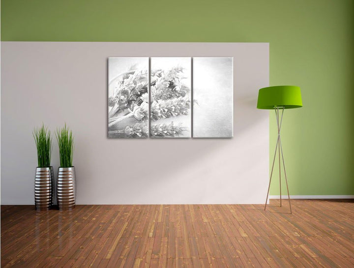 Pixxprint getrockneter Lavendel Kunst / 3-Teilig/Gesamtmass 120cm Leinwandbild bespannt auf Holzrahm