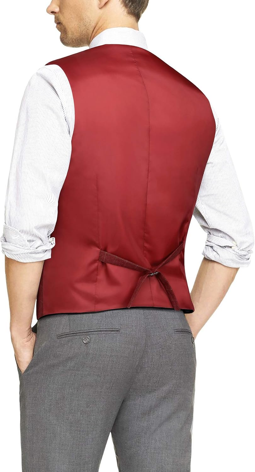 HISDERN Manner Formale Hochzeitsfeier Weste Baumwolle Plaid Kleid Anzug Weste für Herren Burgund XS,