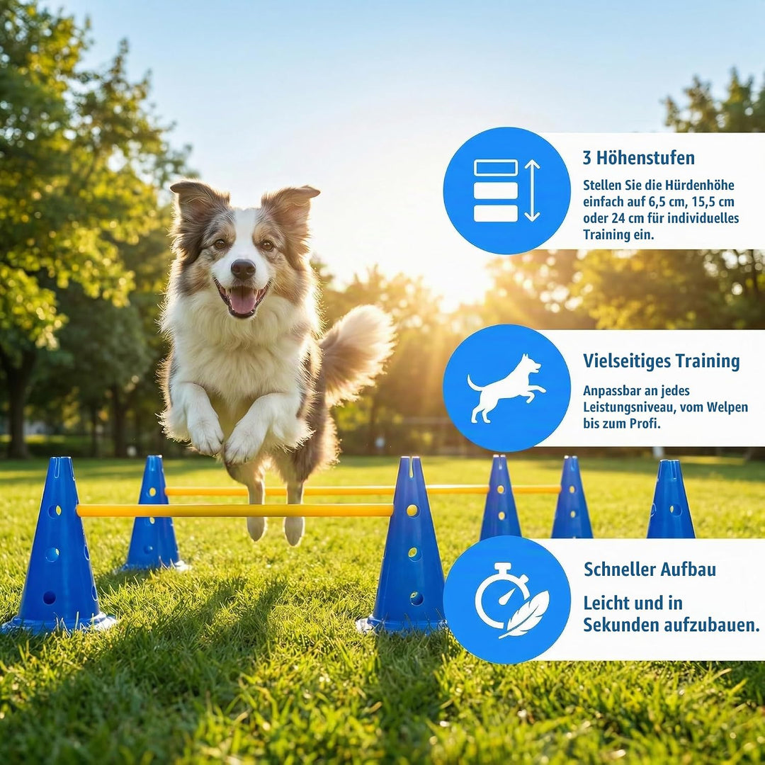 6er Sports Steckhürdenset Cavaletti Agility Set Hunde Hürden Steckhürdenset 12 Kegel 32cm + 6 Stange