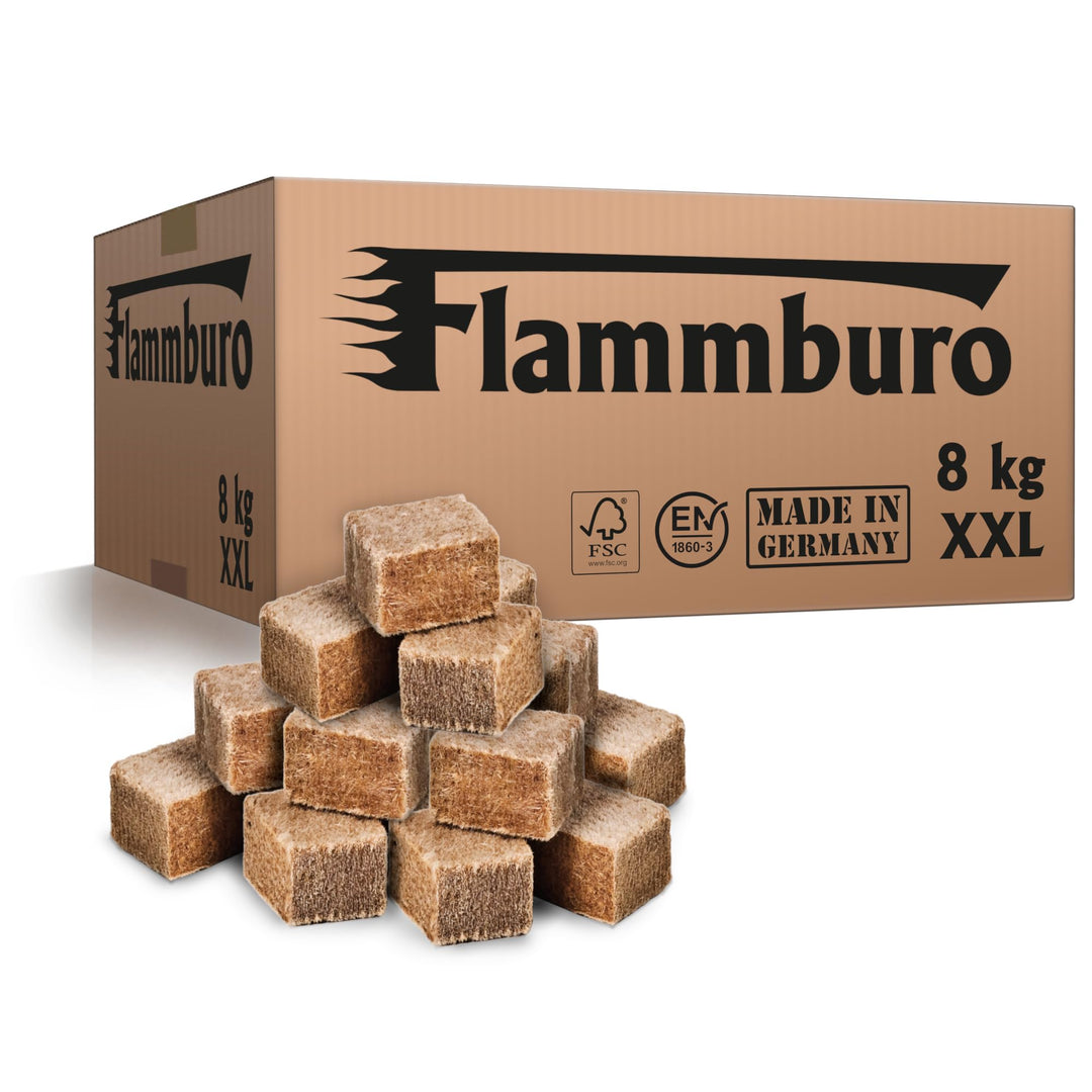 FLAMMBURO (8 kg Öko XXL Anzündwürfel vom Deutschen Hersteller, Grillanzünder, Kaminanzünder, Ofenanz