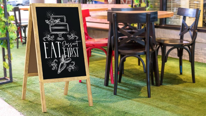 ALLboards Kundenstopper mit naturlackierten Holzrahmen 118x61cm, Werbetafel, Gehwegaufsteller, Aufst