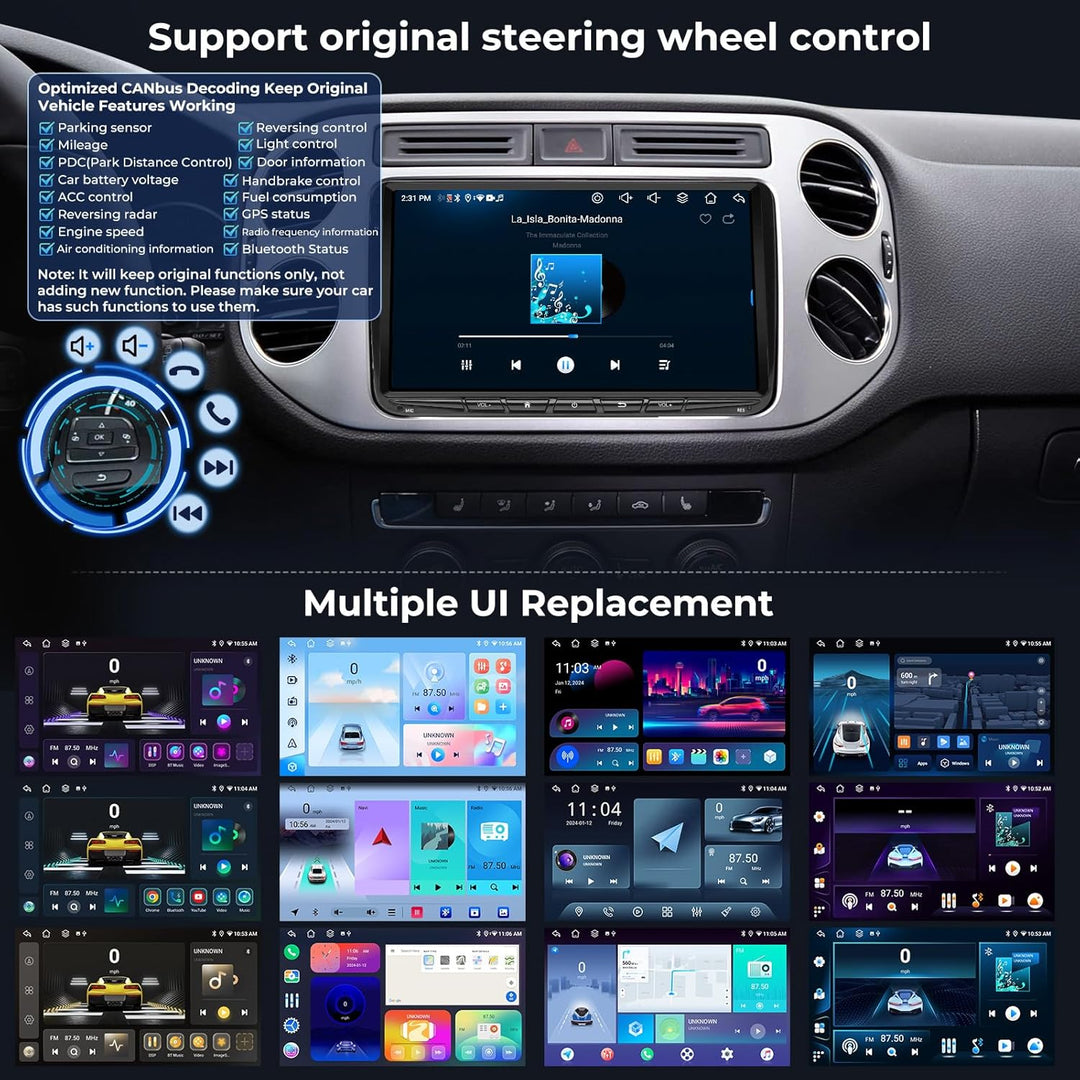 [Upgrade 6+128GB] Autoradio für VW Golf Passat Touran Seat Skoda, 9 Zoll Touchscreen Radio mit Wirel