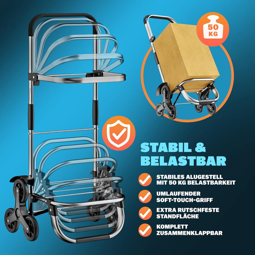 Monzana 2in1 Einkaufstrolley 38 L Klappbar Abnehmbare Tasche 6 Rollen Treppensteiger Einkaufswagen E