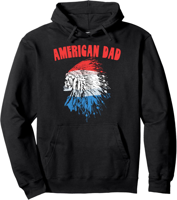 American Dad Retro Native American Indian Skull & Headdress Pullover Hoodie