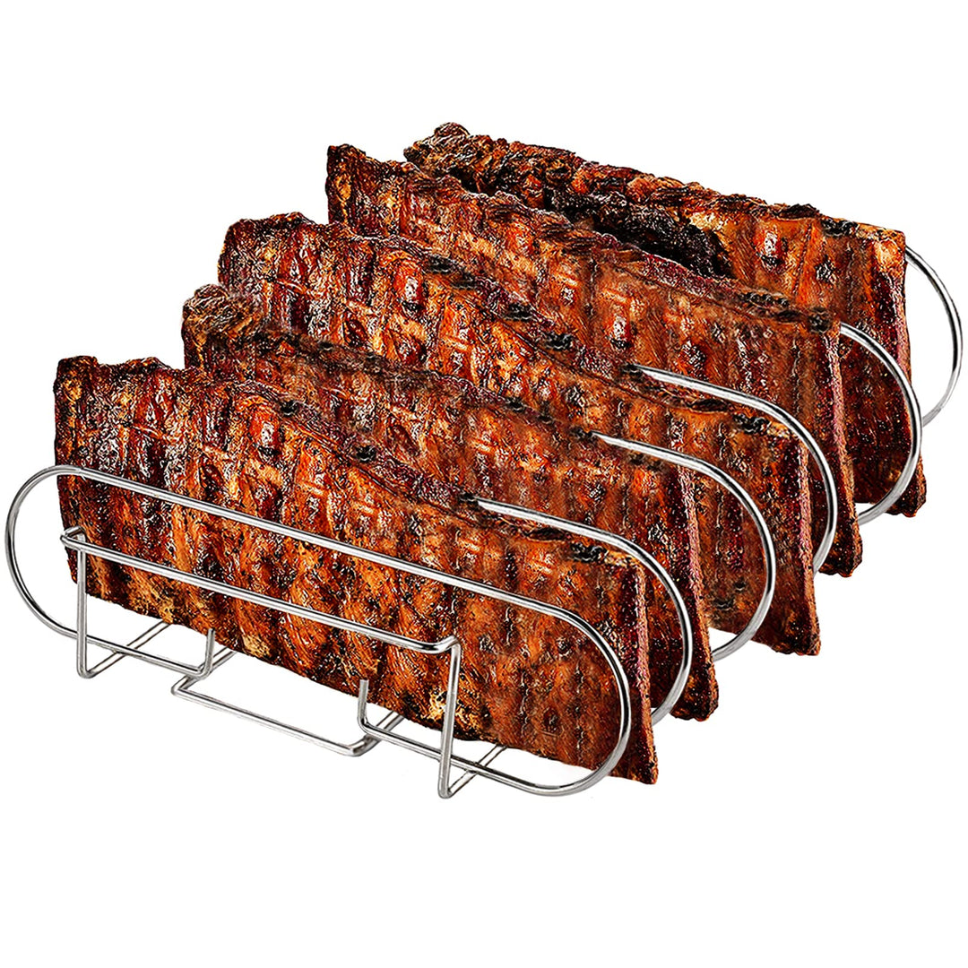 Spareribs Halter Grill – Braten und Rippchenhalter Edelstahl, Aufsatz zur Zubereitung von 5 Sparerib