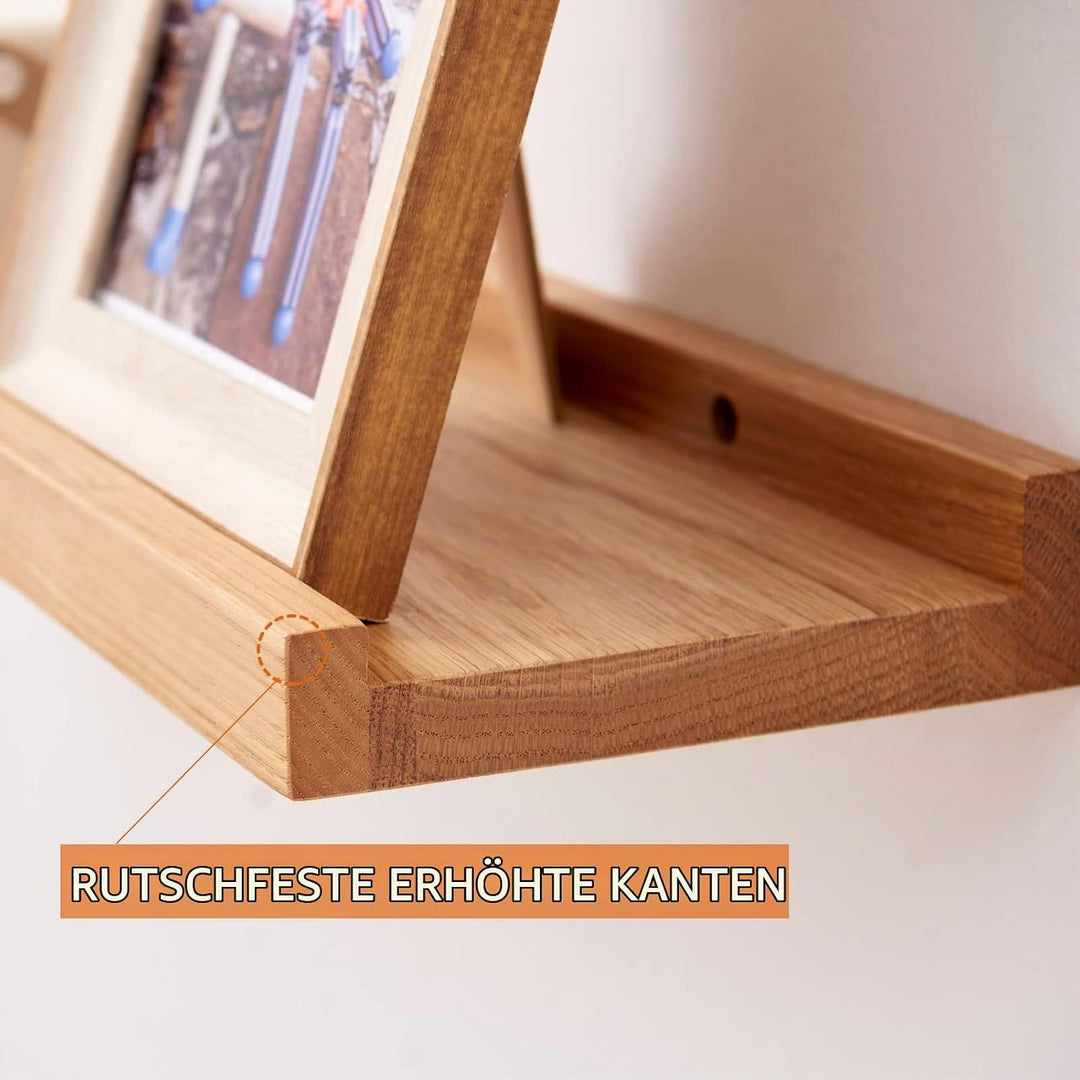 TREOAKWIS Bilderleiste Holz, 60cm Wandregal Holz Eiche Schweberegal Regale Naturholz Wandregale Mass